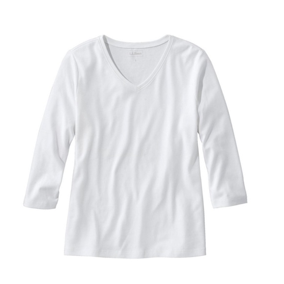 L.L. Bean Tops - LL Bean WHITE V NECK LONG SLEEVE 3/4 COTTON TEE SHIRT